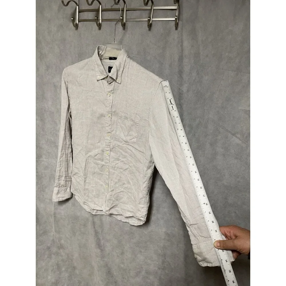 J Crew Shirt Men M Gray‎ Micro Check Slim Linen Button Up Hybrid Casual Academia